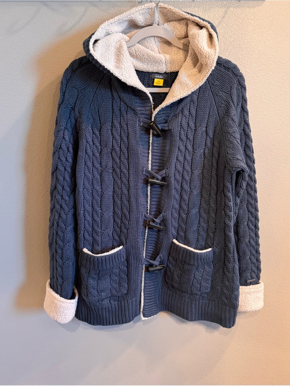 Cabela's Women's Navy Cable-Knit Hooded Toggle Cardigan